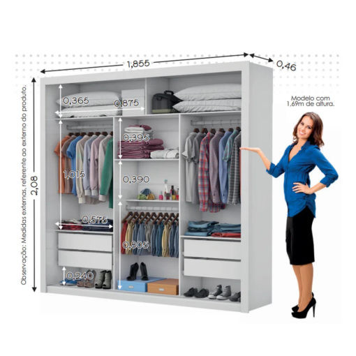 Guarda-Roupa Veneza/Clara Premium(3 Portas espelhadas) 1,855 m