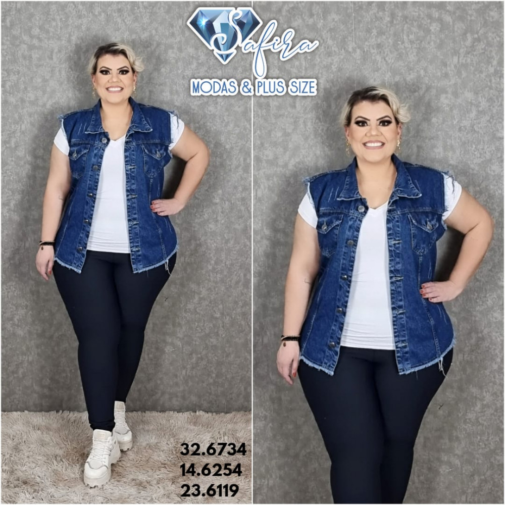 Feminino Plus Size Colete Maxi Jeans Feminino Colete Jeans