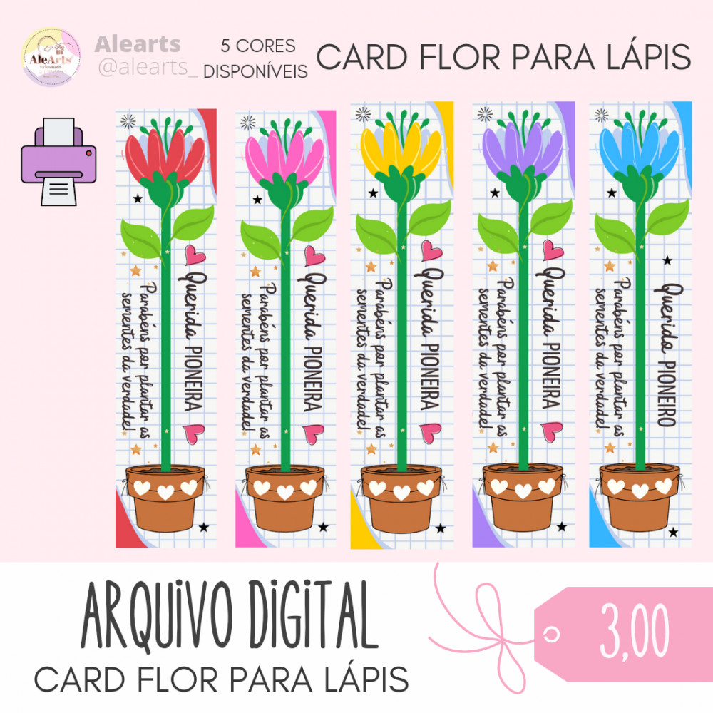 Card Flor para Lápis - Alearts