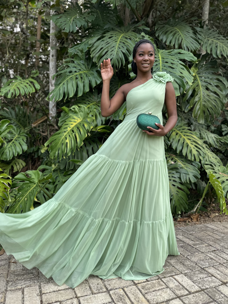 Vestido Verde Vestido Midi De Um Ombro So Vestido Verde Menta