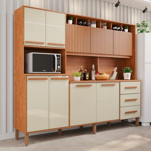 Kit Cozinha Angelina Prime 2,40 m Frisada Cinamono/Off White