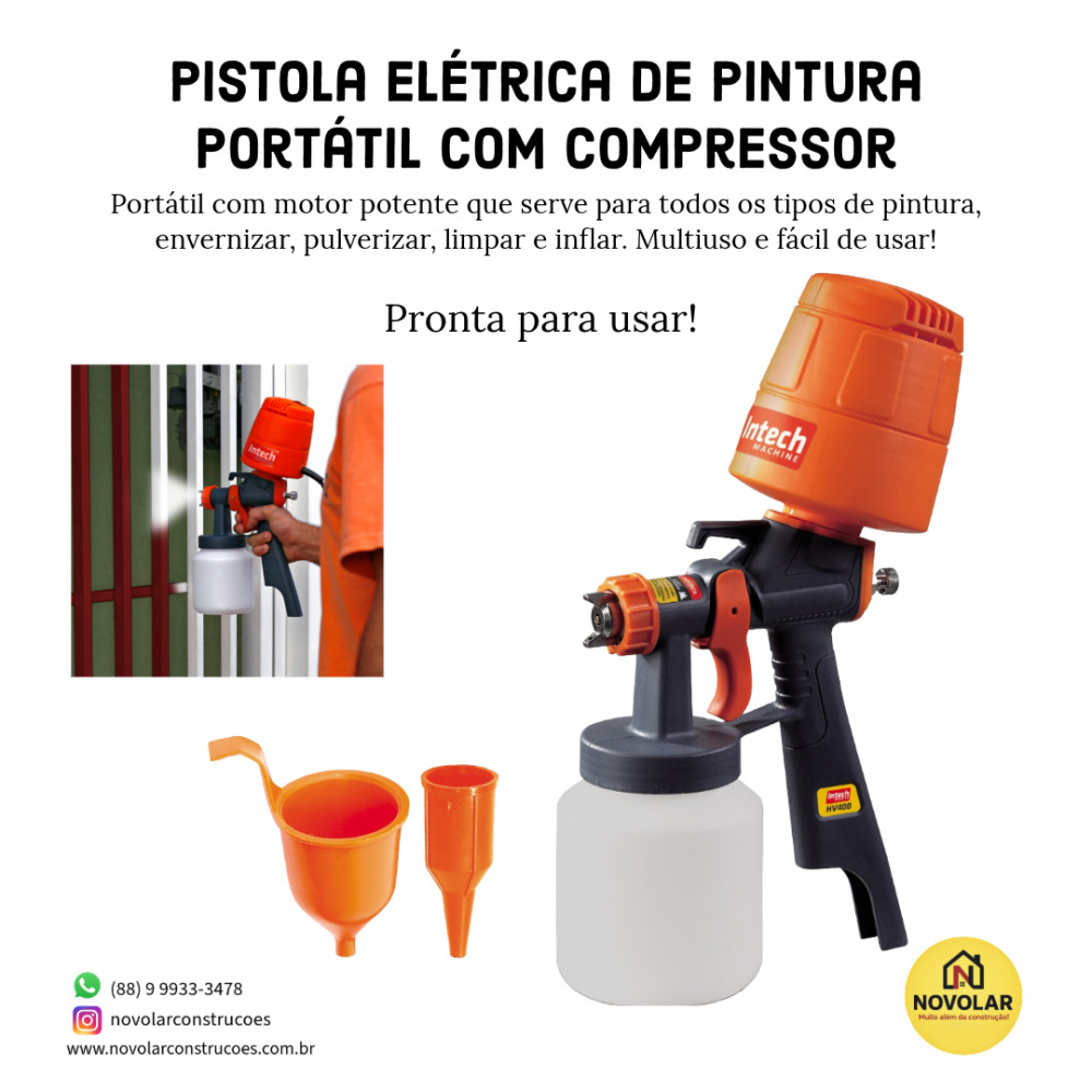 Pistola Elétrica Pulverizadora de Pintura com Compressor