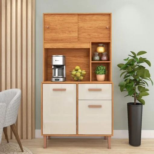 Kit Cozinha Dália C211 0,90 m Cinamono/Off White - Lidecor Móveis