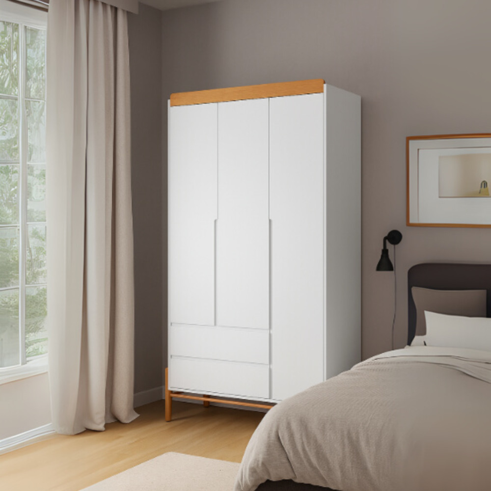 Roupeiro Tess Clean 3 portas Móveis Matic Branco Soft / Eco Wood