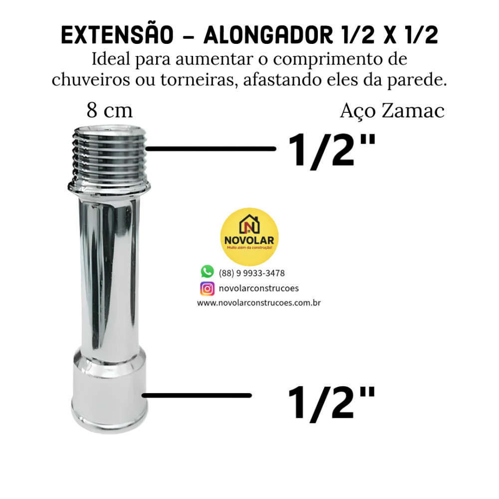 Alongador 1/2 X 1/2 - Extensão para chuveiro ou torneira