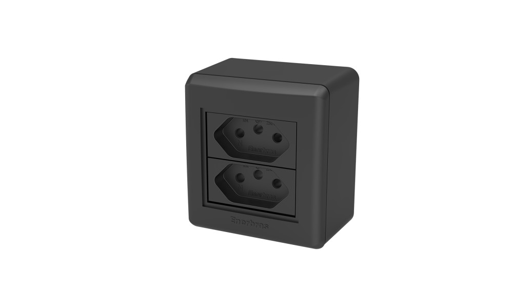 Conjunto sobrepor tomadas dupla 20A preto - Beleze. - RT Iluminação