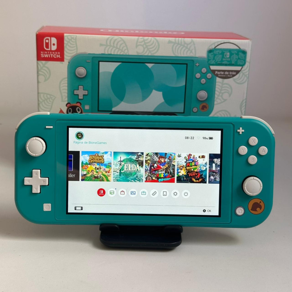 Nintendo Switch Lite Animal Crossing Turquesa Desbloqueado 256gb