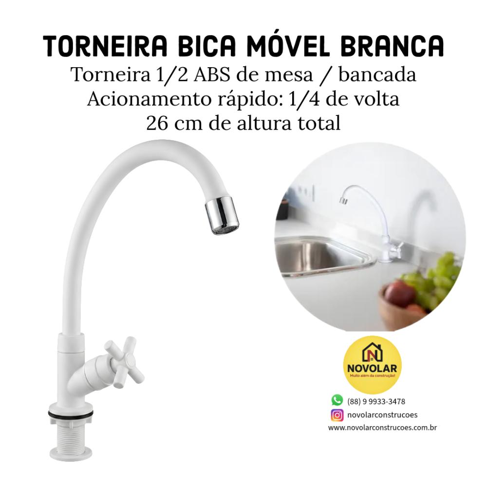 Torneira Branca Bica Móvel de Bancada / Mesa