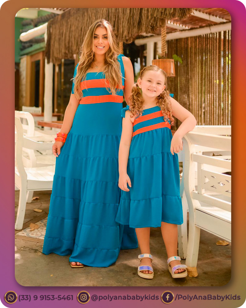 Vestido Longo Infantil Mãe e Filha Tamanho anos Poly Ana